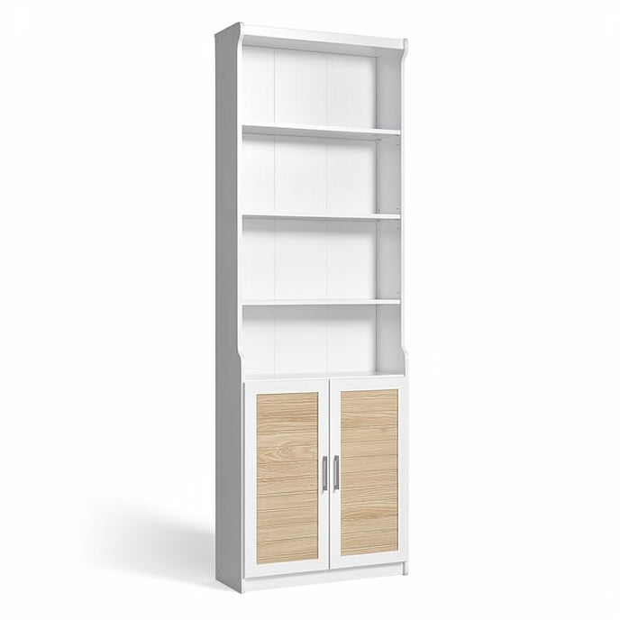 **Sleek Modern Bookshelf with White and Wood Finish**