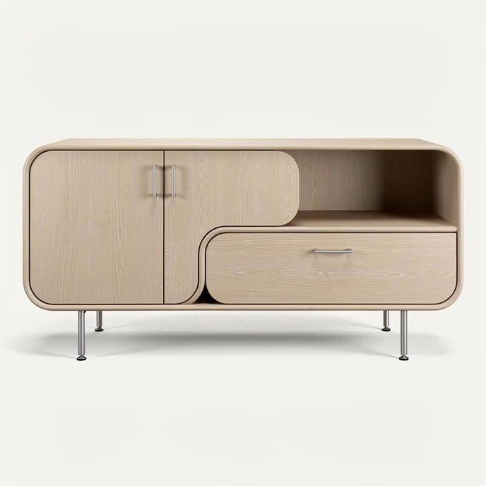 **Modern Minimalist Sideboard with Curved Edges and Open Storage**