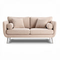 **Modern Beige Upholstered Sofa with Cylindrical Cushions**