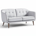 **Modern Gray Upholstered Sofa with Button Tufting and Wooden Legs**
