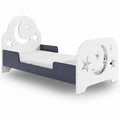 **Title: Space-Themed Toddler Bed with Star and Moon Cutouts**