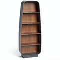 **Modern Curved Bookshelf Design with Wooden Shelves**