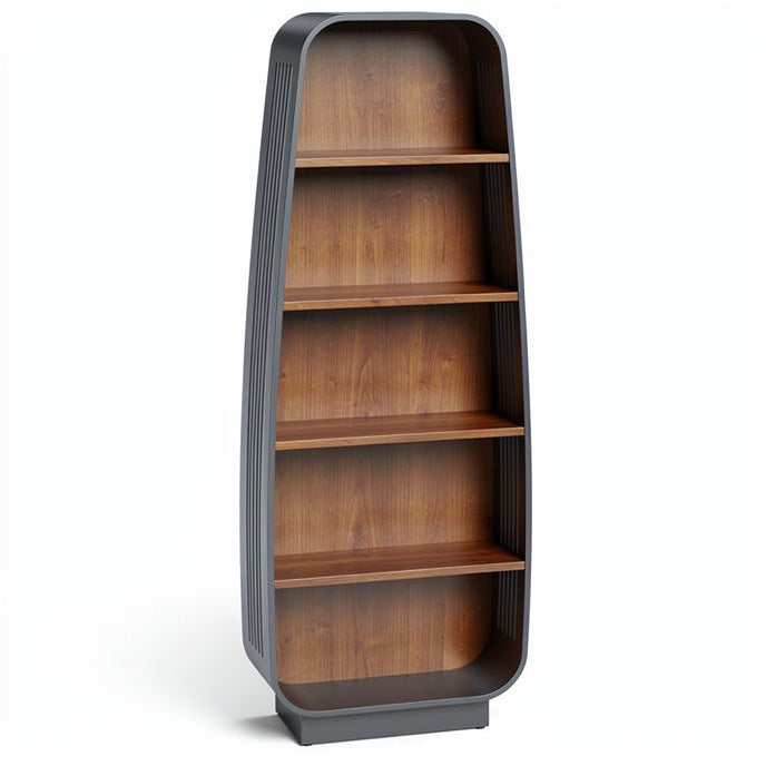 **Modern Curved Bookshelf Design with Wooden Shelves**